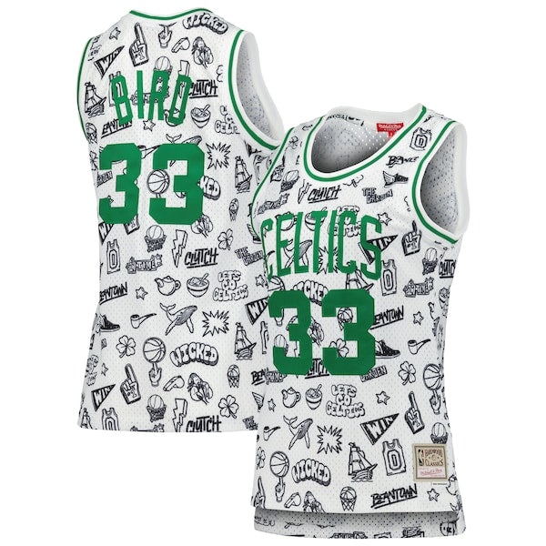 Larry Bird Boston Celtics Women's 1985 Doodle Swingman Jersey - White