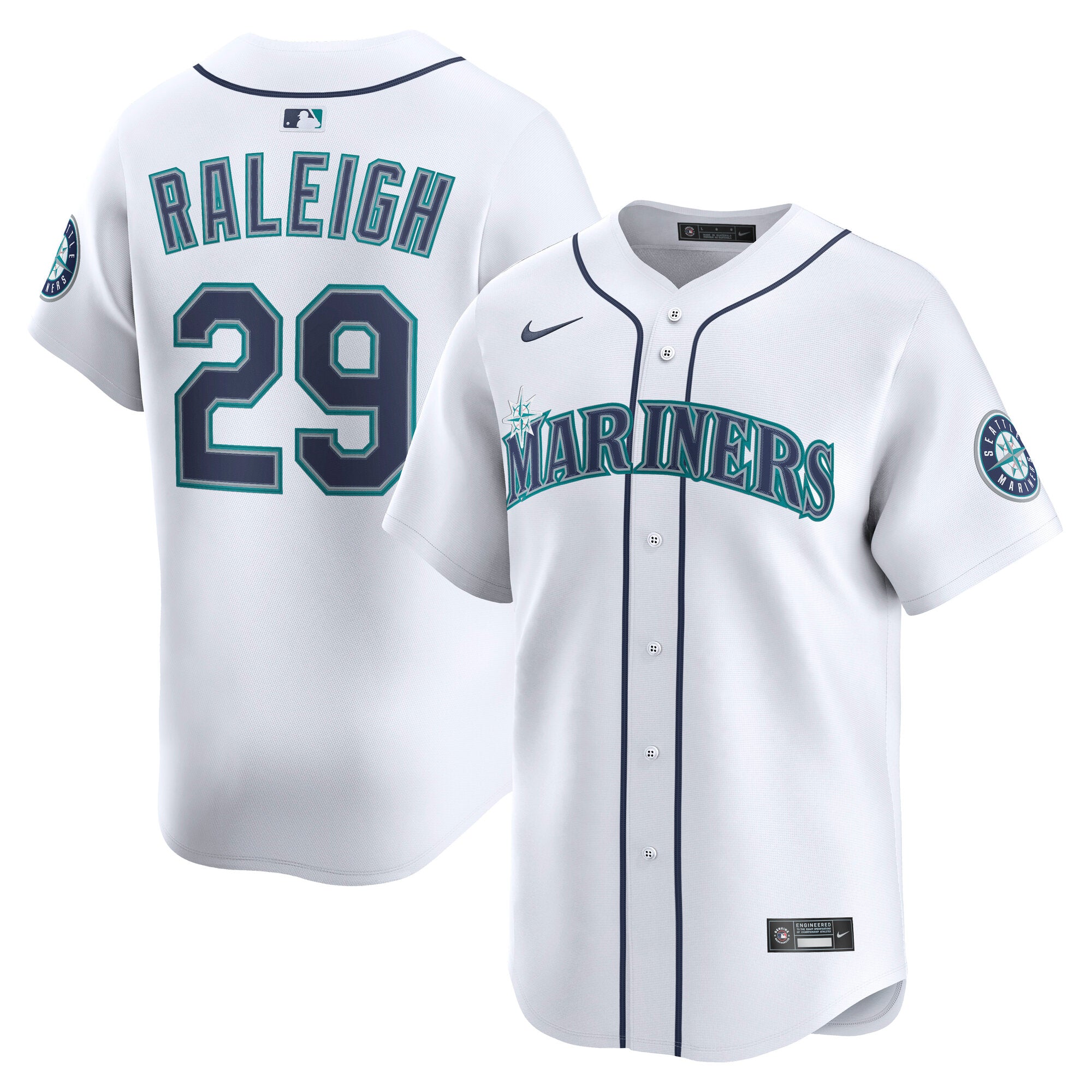 Men's Seattle Mariners Cal Raleigh Nike Alternate Limited Jersey -Teal/White