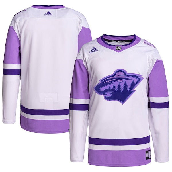 Minnesota Wild adidas Hockey Fights Cancer Primegreen Authentic Blank Practice Jersey - White/Purple