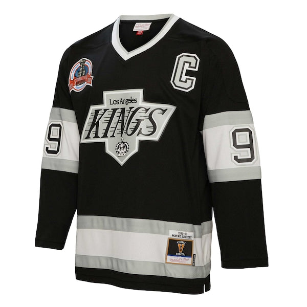 Wayne Gretzky Los Angeles Kings Captain Patch 1992/93 Blue Line Player Jersey - Black