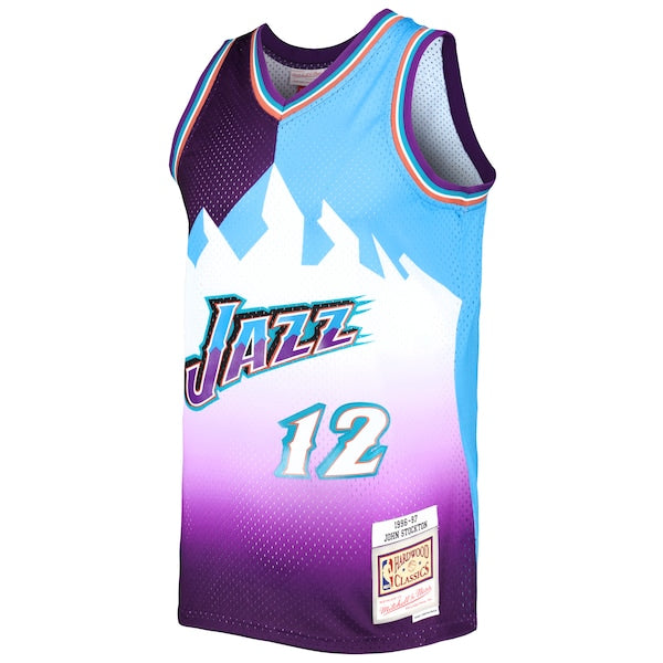 John Stockton Utah Jazz Hardwood Classics 1996/97 Split Swingman Jersey - Purple/Turquoise