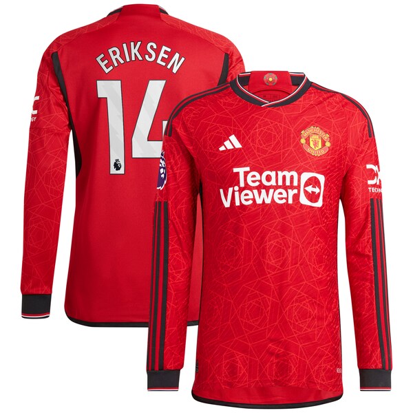 Christian Eriksen Manchester United adidas 2023/24 Home Authentic Long Sleeve Player Jersey - Red/Green