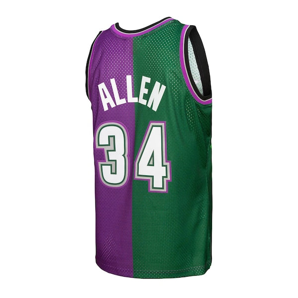 Ray Allen Milwaukee Bucks Hardwood Classics 1996/97 Split Swingman Jersey - Green/Purple