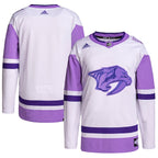 Nashville Predators adidas Hockey Fights Cancer Primegreen Authentic Blank Practice Jersey - White/Purple