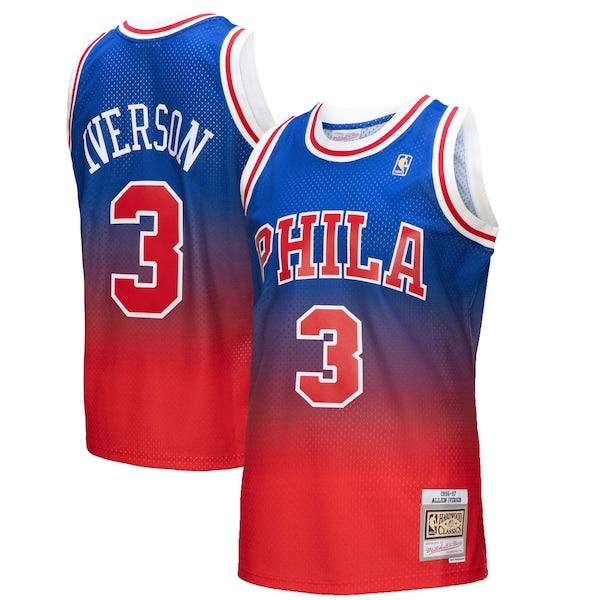 Allen Iverson Philadelphia 76ers 1996/97 Hardwood Classics Fadeaway Swingman Player Jersey - Red/Royal