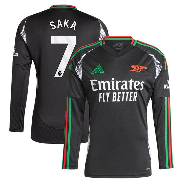 Bukayo Saka Arsenal adidas 2024/25 Away Replica Long Sleeve Player Jersey - Black