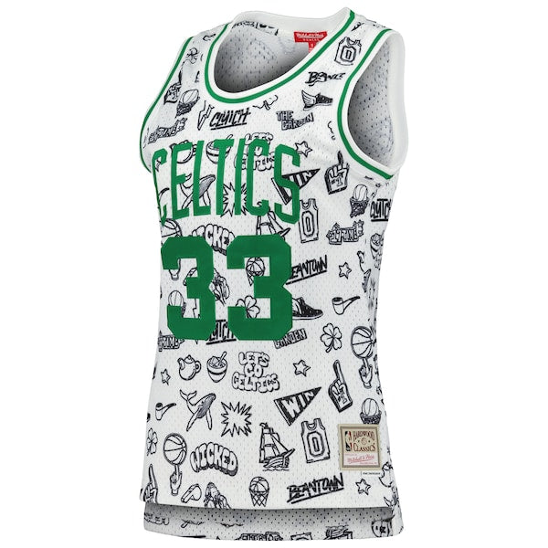 Larry Bird Boston Celtics Women's 1985 Doodle Swingman Jersey - White