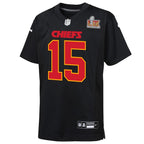 Patrick Mahomes Kansas City Chiefs Nike Youth Super Bowl LIX Patch Fashion Game Jersey - Carbon Black