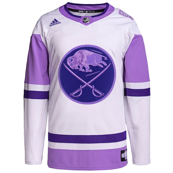 Buffalo Sabres adidas Hockey Fights Cancer Primegreen Authentic Blank Practice Jersey - White/Purple