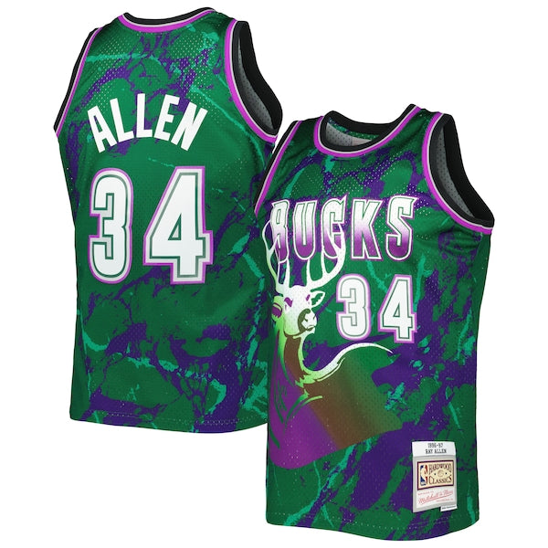 Ray Allen Milwaukee Bucks 1996/97 Hardwood Classics Marble Swingman Jersey - Green