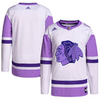 Chicago Blackhawks adidas Hockey Fights Cancer Primegreen Authentic Blank Practice Jersey - White/Purple