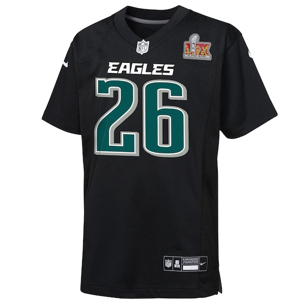Saquon Barkley Philadelphia Eagles Nike Youth Super Bowl LIX Patch Fashion Game Player Jersey - Carbon Black