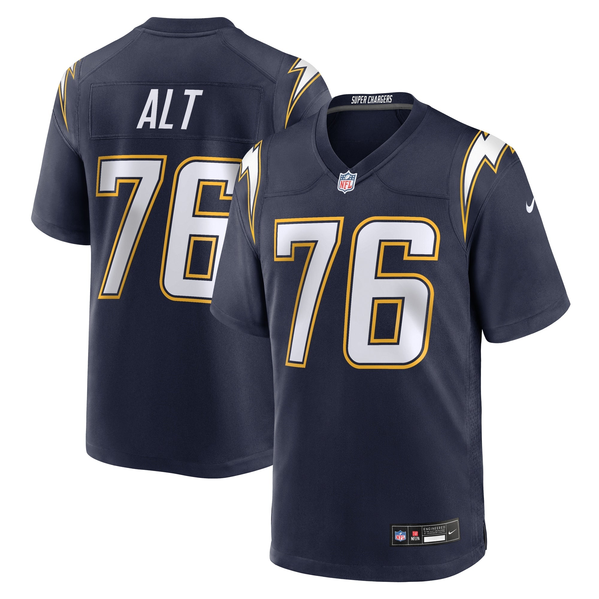 Joe Alt Los Angeles Chargers Nike Alternate Charger Power Game Player Jersey - Gold/Powder Blue/Navy