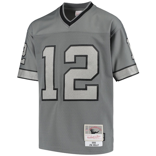 Jim Kelly Buffalo Bills Youth 1990 Retired Player Metal Replica Jersey - Charcoal