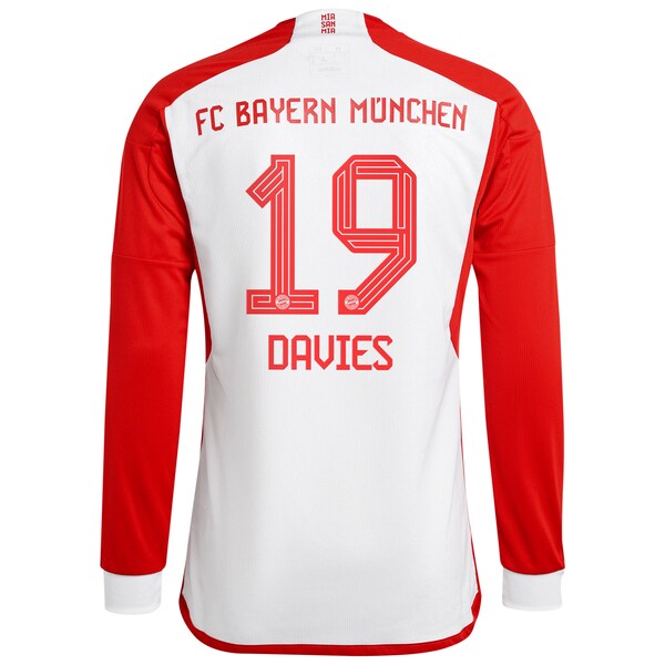 Alphonso Davies Bayern Munich adidas 2023/24 Home Replica Long Sleeve Jersey - White
