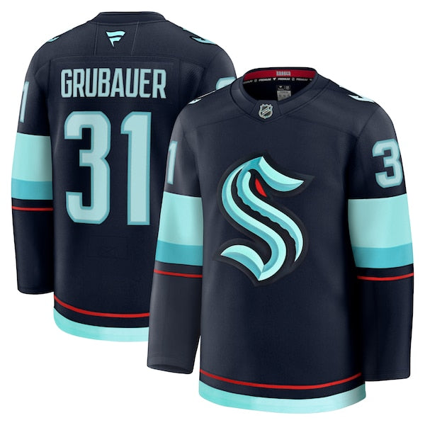 Philipp Grubauer Seattle Kraken  Home Premium Jersey - Deep Sea Blue