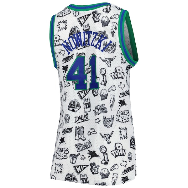 Dirk Nowitzki Dallas Mavericks Women's 1998 Doodle Swingman Jersey - White