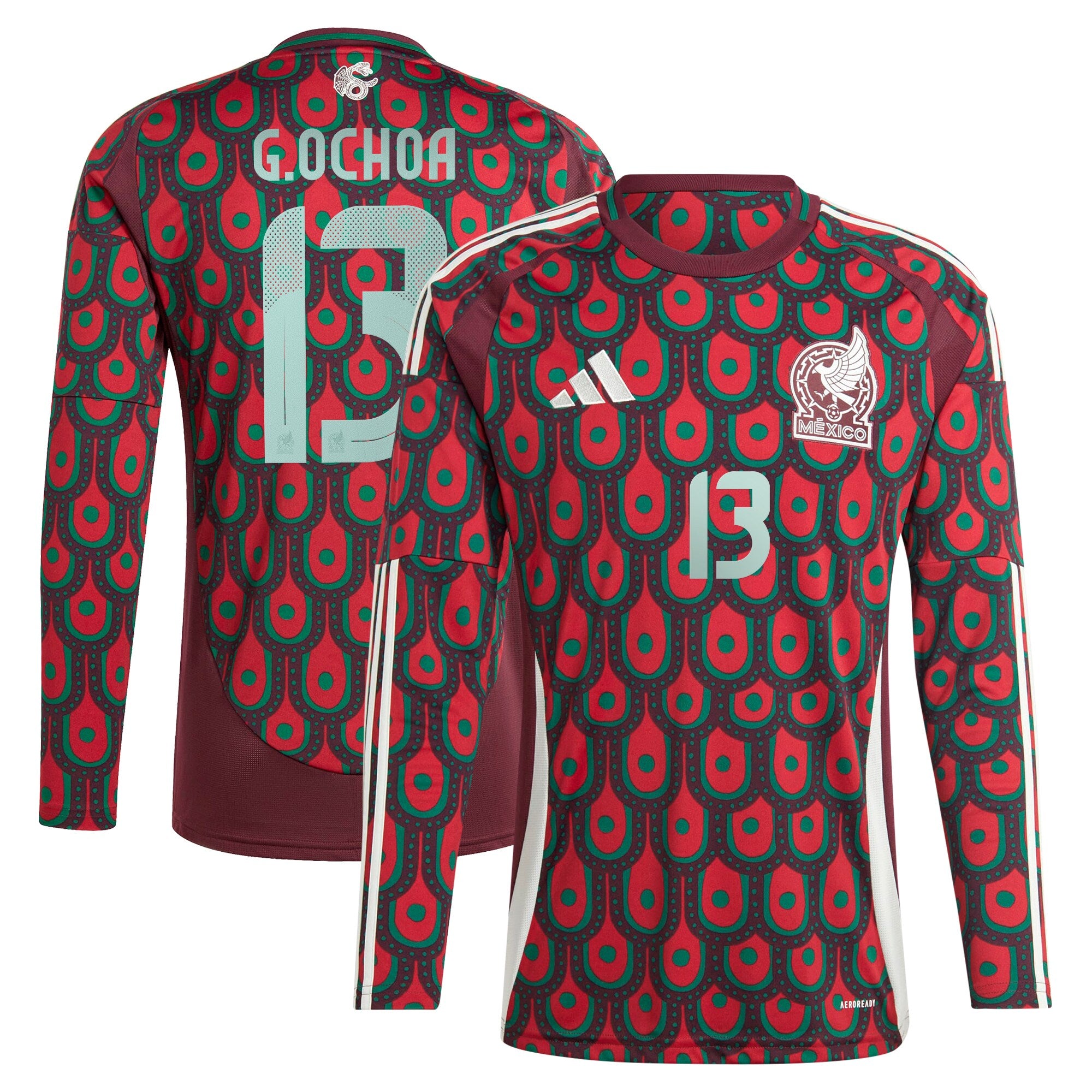 Guillermo Ochoa Mexico National Team adidas 2024 Away Replica Player Long Sleeve Jersey - Green/Burgundy