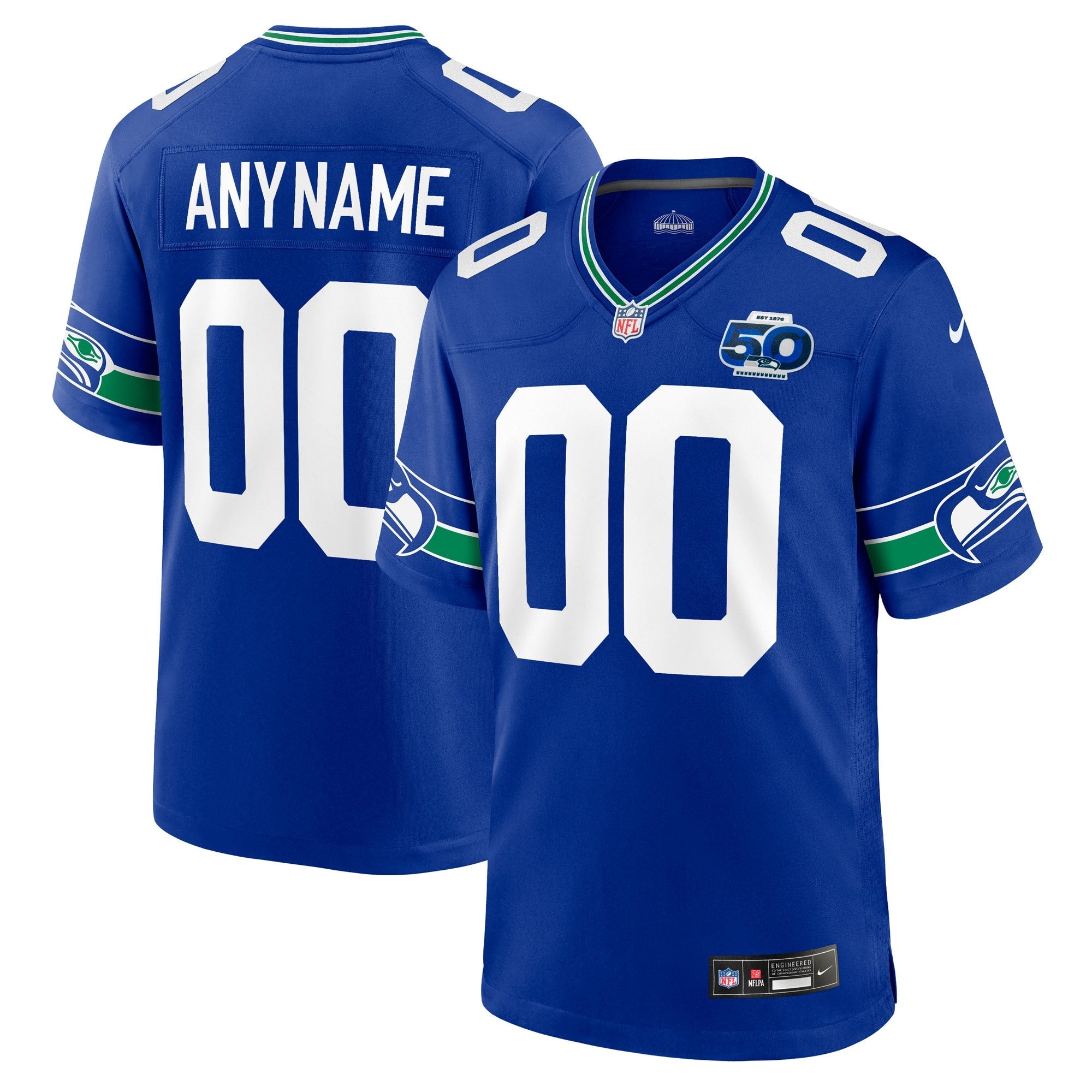 Seattle Seahawks Nike 50th Season Team Custom Game Jersey - College Navy/Royal