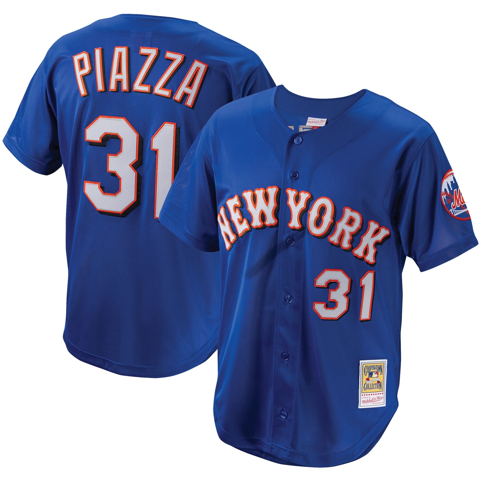 Mike Piazza New York Mets Cooperstown Collection Mesh Batting Practice Button-Up Jersey - Orange/Black/Royal
