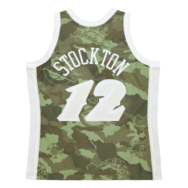 John Stockton Utah Jazz Hardwood Classics 1998/99 Ghost Green Swingman Jersey - Camo
