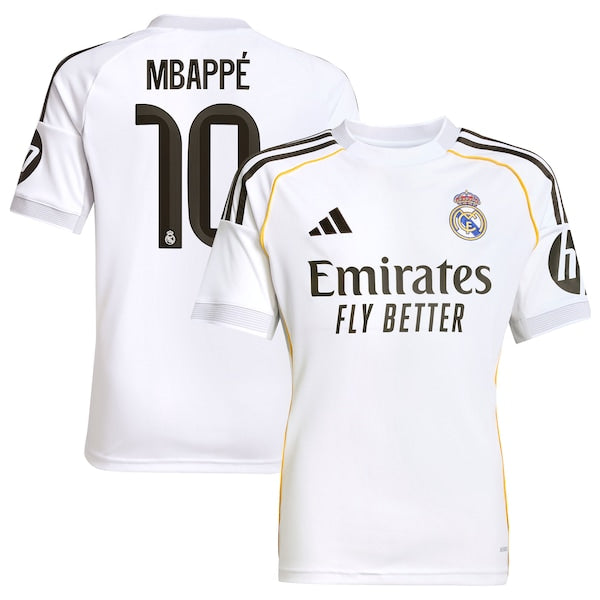 Kylian Mbappé Los Merengues adidas Youth 2025/26 Home Replica Player Jersey - White/Blue