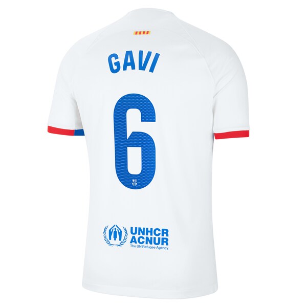 Gavi Barcelona Nike 2023/24 Away Stadium Replica Player Jersey - White/Aqua/Royal