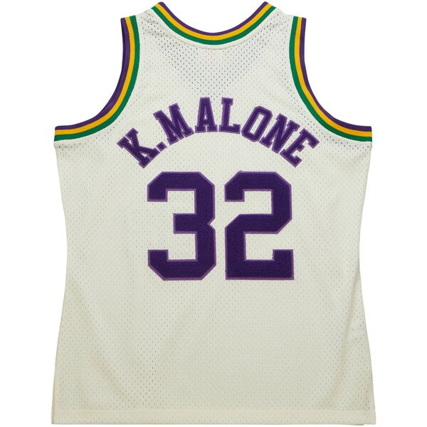 Karl Malone Utah Jazz Chainstitch Swingman Jersey - Cream