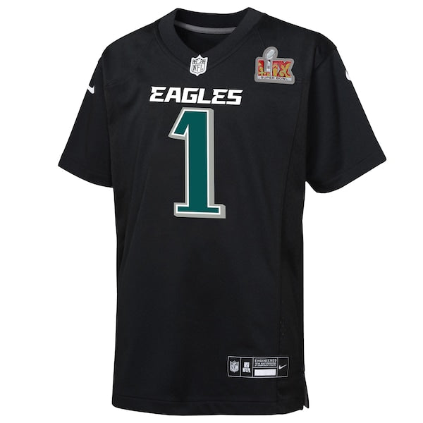 Jalen Hurts Philadelphia Eagles Nike Youth Super Bowl LIX Patch Fashion Game Player Jersey - Carbon Black