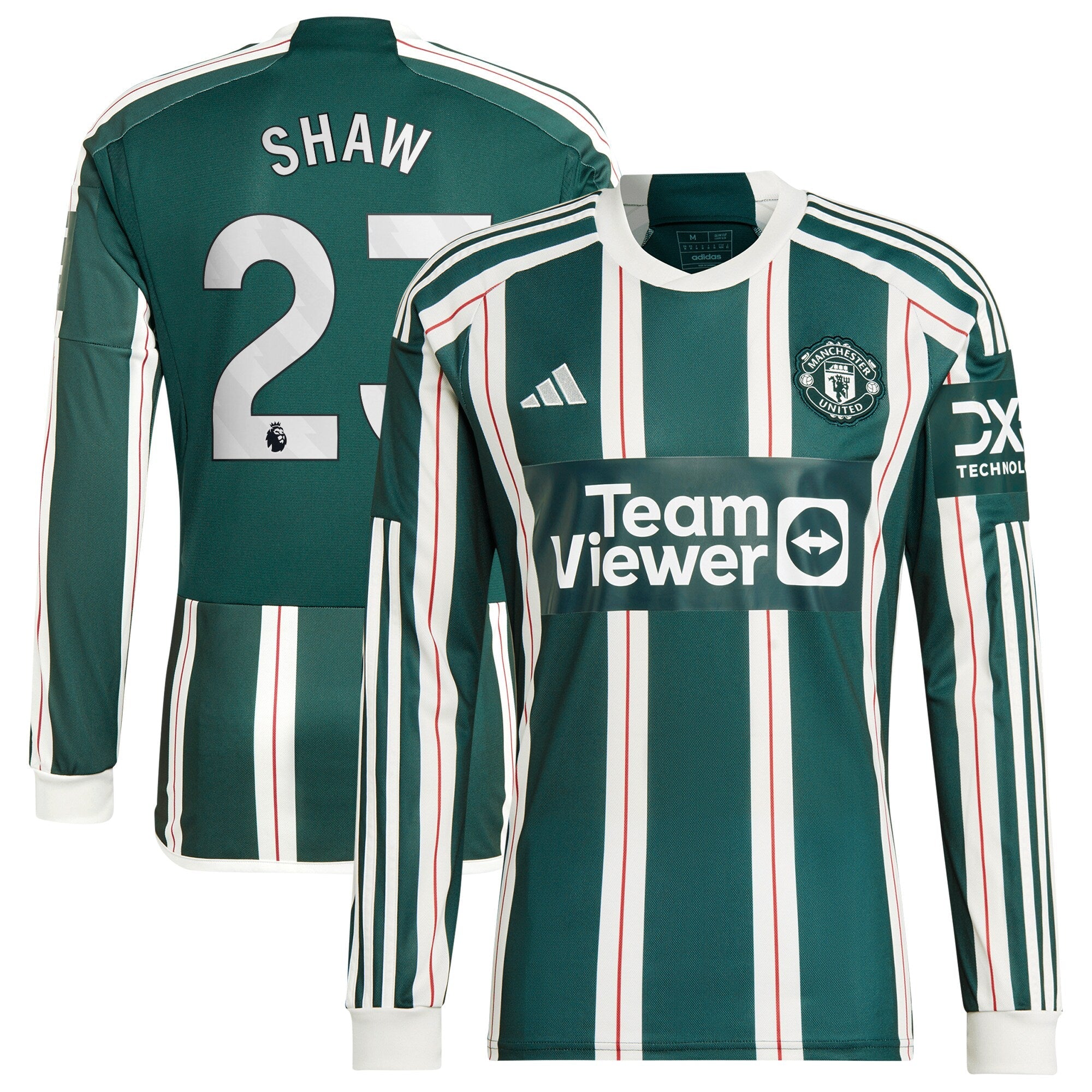 Luke Shaw Manchester United adidas 2023/24 Home Authentic Long Sleeve Player Jersey - Red/Green