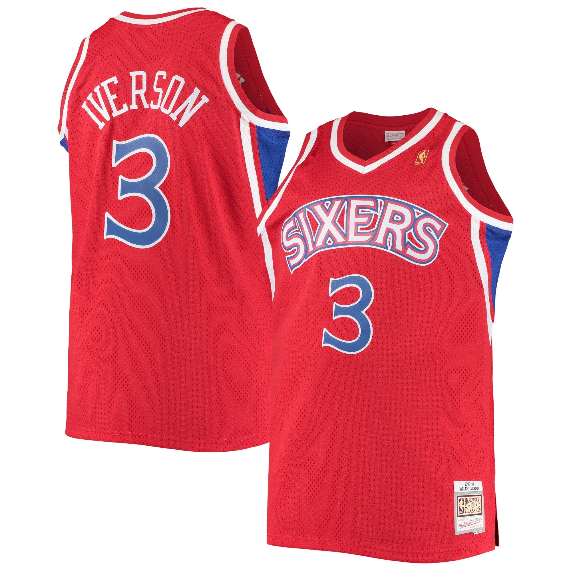 Allen Iverson Philadelphia 76ers Big & Tall Hardwood Classics 1996/97 Swingman Jersey - White/Black/Red/Royal