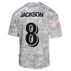 Lamar Jackson Baltimore Ravens Nike Youth 2024 Salute to Service Game Jersey - Arctic Camo