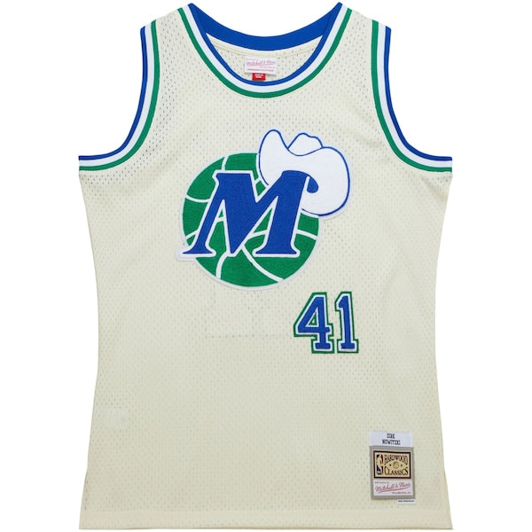 Dirk Nowitzki Dallas Mavericks Chainstitch Swingman Jersey - Cream