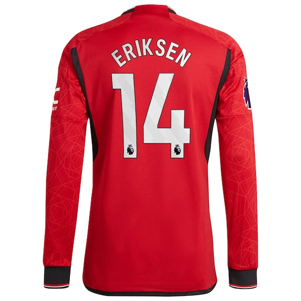 Christian Eriksen Manchester United adidas 2023/24 Home Authentic Long Sleeve Player Jersey - Red/Green