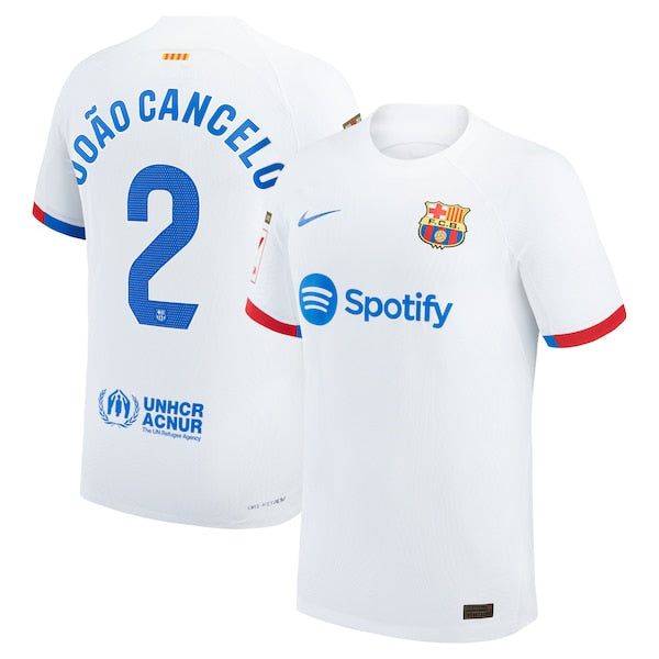 Joao Cancelo Barcelona Nike 2023/24 Away Match Authentic Player Jersey - White/Aqua/Royal