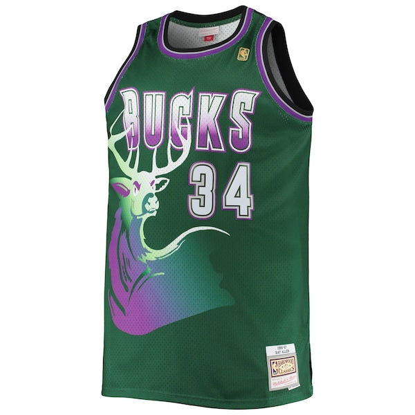 Ray Allen Milwaukee Bucks Big & Tall 1996/97 Hardwood Classics Swingman Jersey - Hunter Green