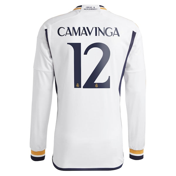 Eduardo Camavinga Los Merengues adidas 2023/24 Home Replica Long Sleeve Jersey - White/Navy