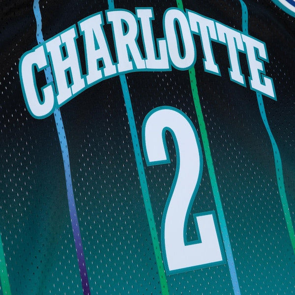 Larry Johnson Charlotte Hornets 1992/93 Hardwood Classics Fadeaway Swingman Player Jersey - Teal/Black