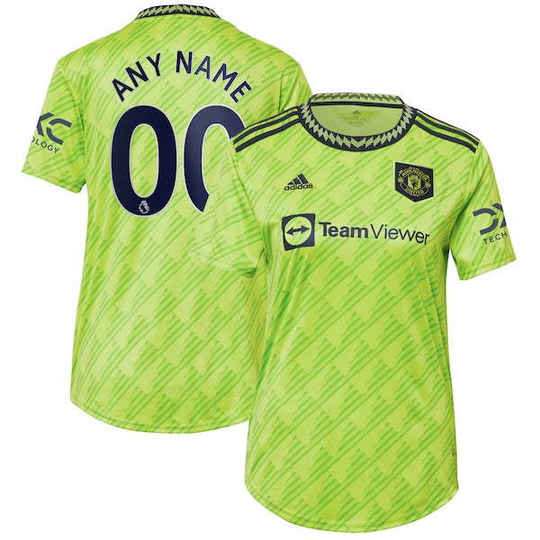 Manchester United adidas Women's 2022/23 Third Replica Custom Jersey - Neon Green