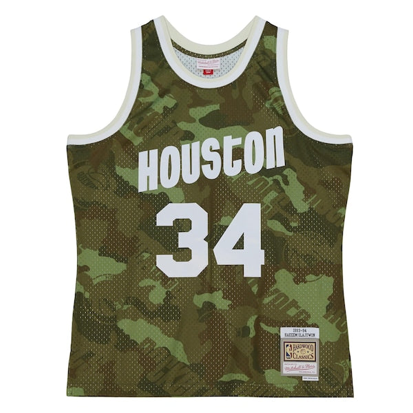 Hakeem Olajuwon Houston Rockets Hardwood Classics 1993/94 Ghost Green Swingman Jersey - Camo