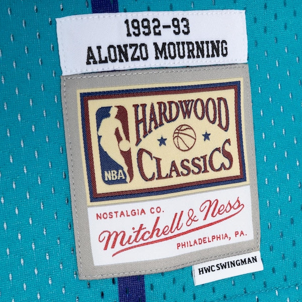 Alonzo Mourning Charlotte Hornets Hardwood Classics 1992/93 Split Swingman Jersey - Teal/Purple