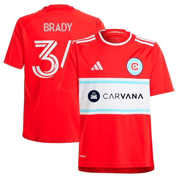 Chris Brady Chicago Fire adidas Youth 2024 Return To Red Replica Player Jersey – Red