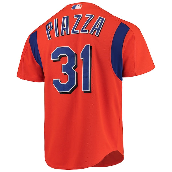 Mike Piazza New York Mets Cooperstown Collection Mesh Batting Practice Button-Up Jersey - Orange/Black/Royal