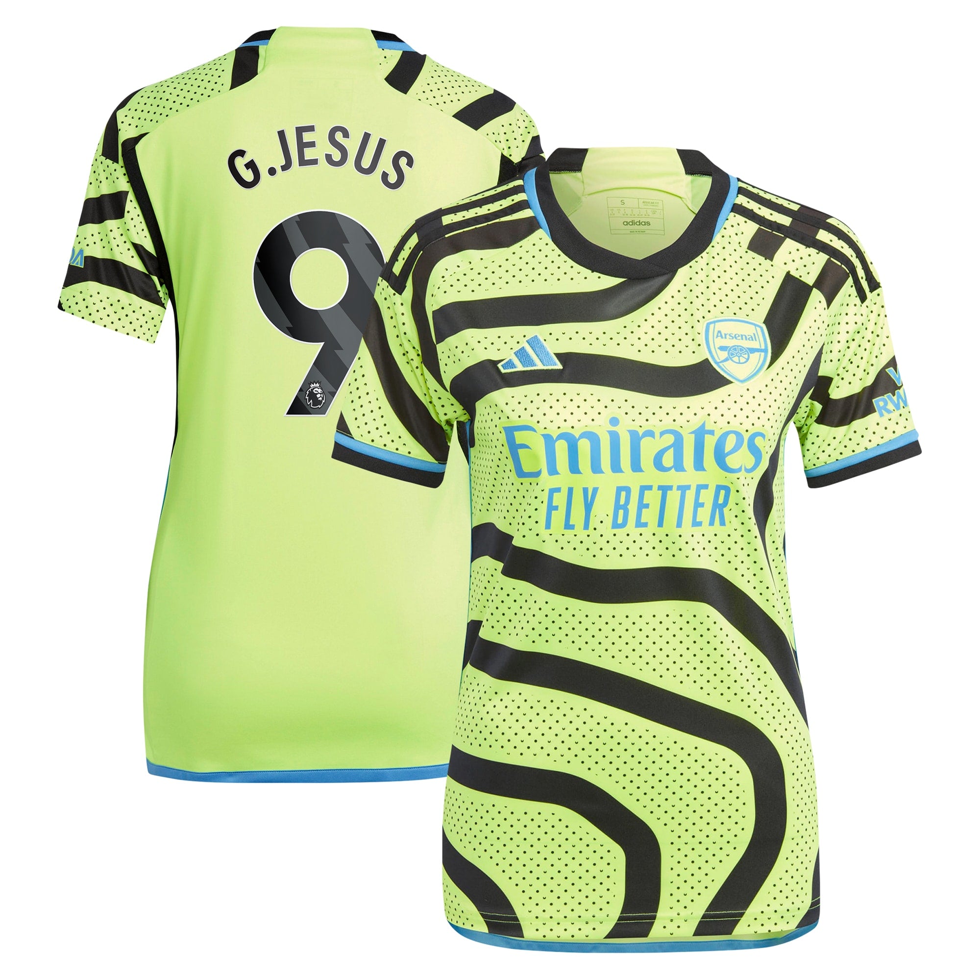 Gabriel Jesus Arsenal adidas Women's 2023/24 Third Replica Player Jersey - Green/Red/Yellow