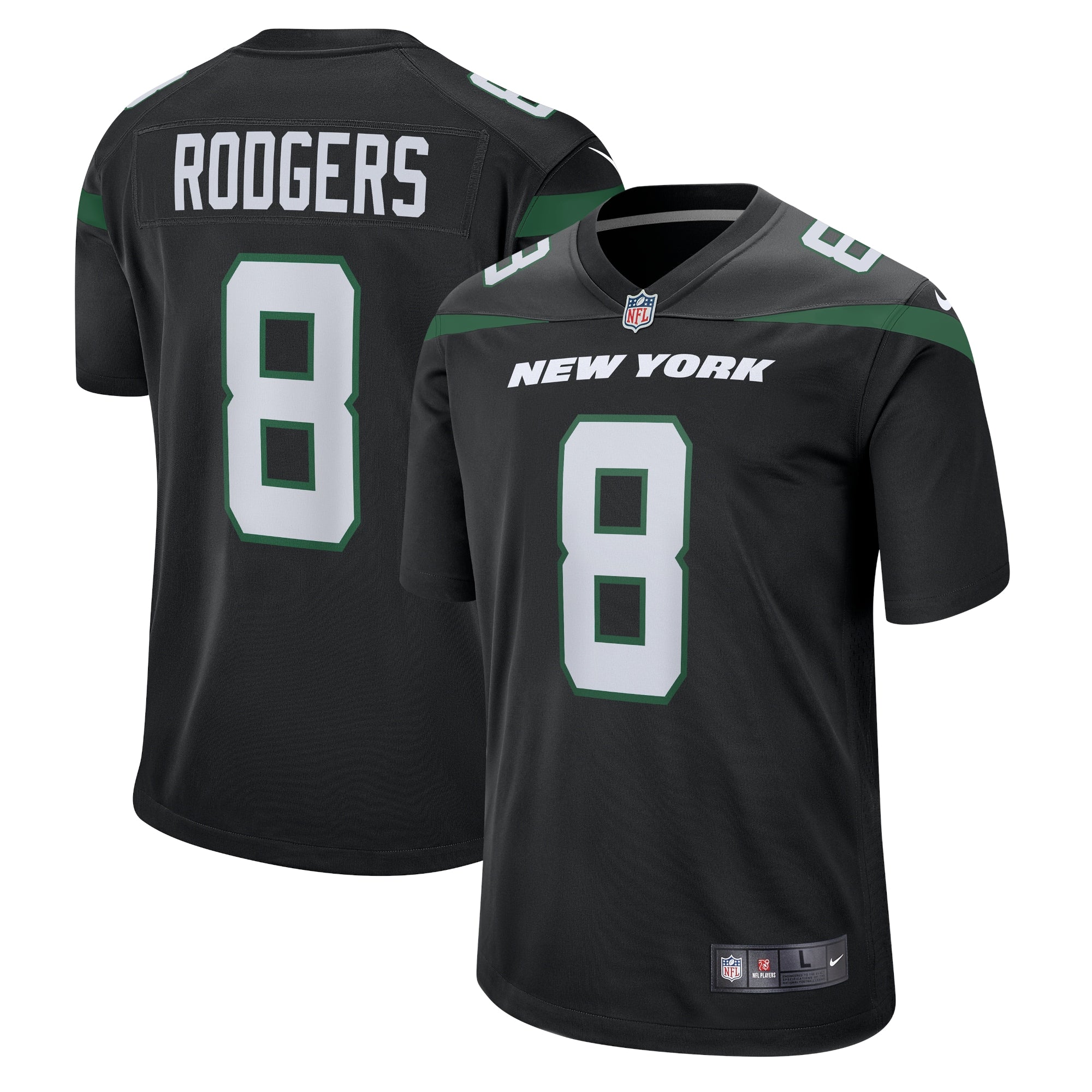 Aaron Rodgers New York Jets Nike Legacy Player Game Jersey - White/Black/Green