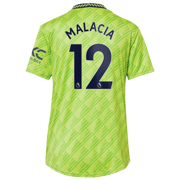 Tyrell Malacia Manchester United adidas Women's 2022/23 Third Replica Player Jersey - Neon Green