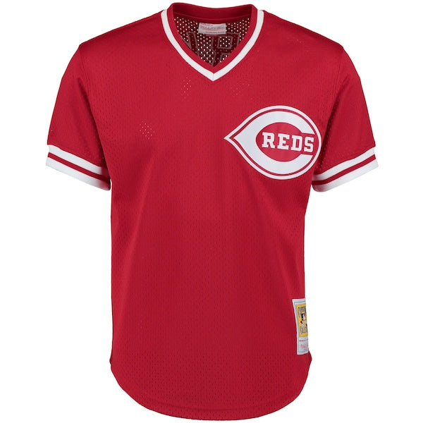 Barry Larkin Cincinnati Reds Cooperstown Collection Mesh Batting Practice Button-Up Jersey - Red