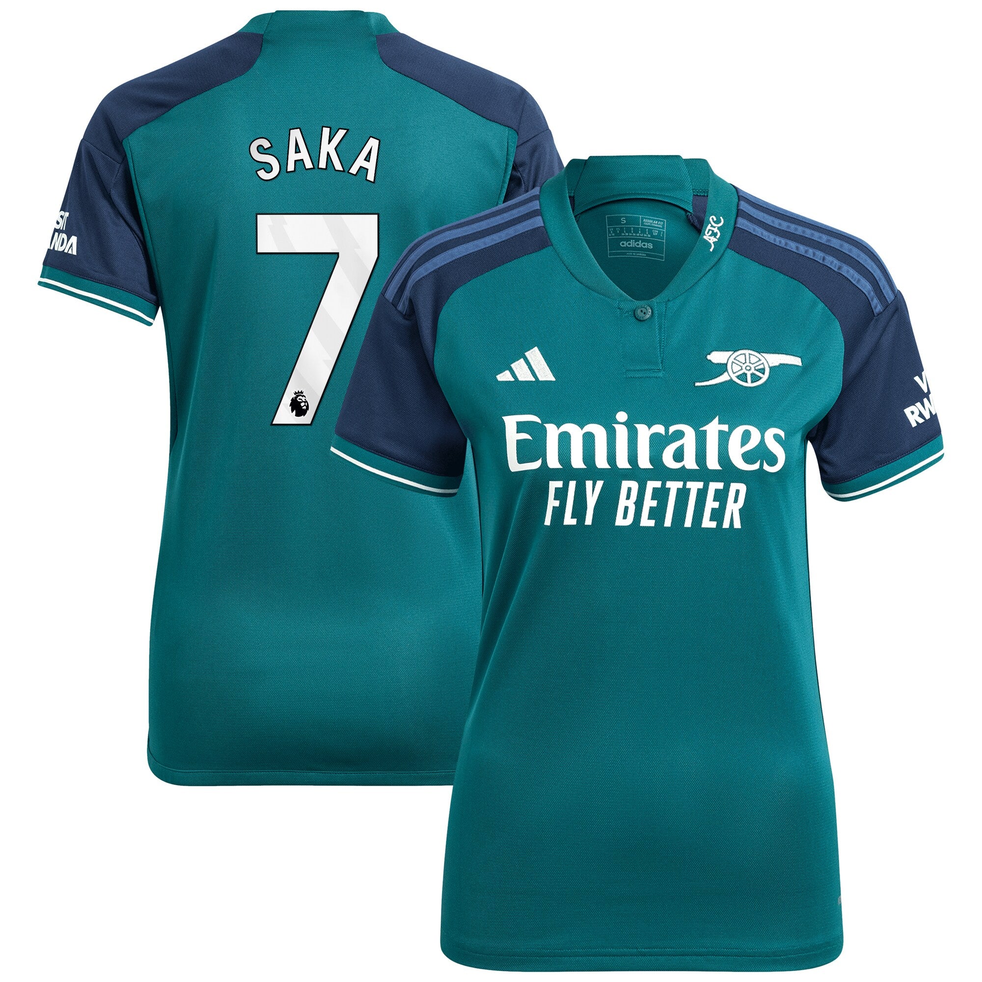 Bukayo Saka Arsenal adidas Women's 2023/24 Away Replica Player Jersey - Yellow/Green/Red