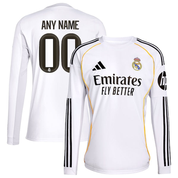 Los Merengues adidas 2025/26 Home Replica Long Sleeve Custom Jersey - White