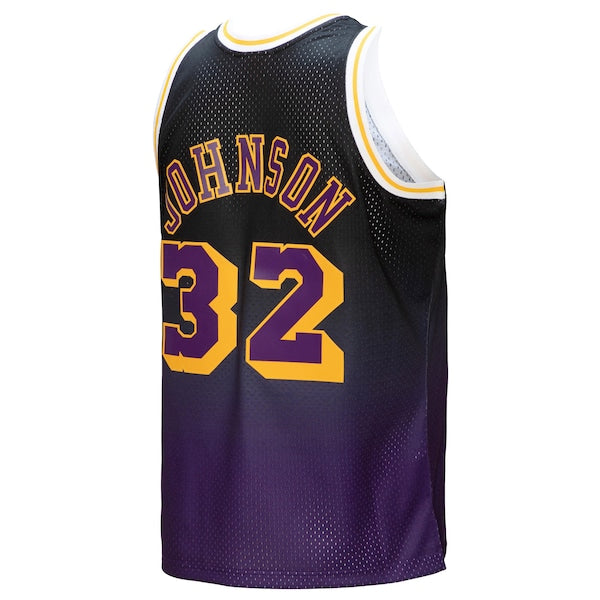 Magic Johnson Los Angeles Lakers 1984/85 Hardwood Classics Fadeaway Swingman Player Jersey - Purple/Black/Gold